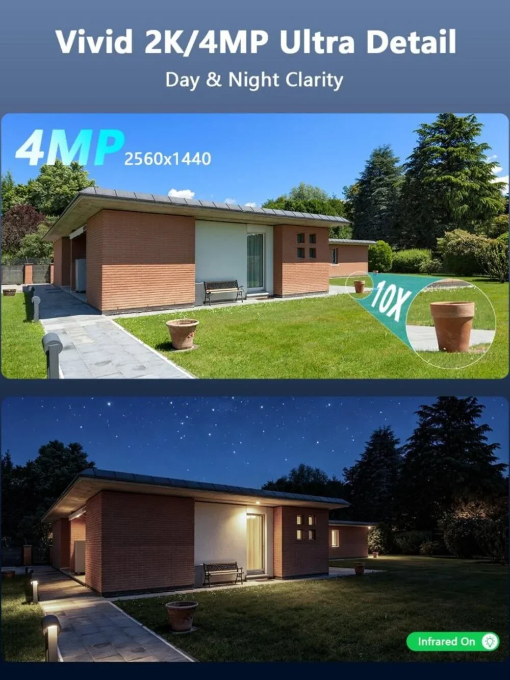 Wireless 4MP Solar Security Camera - AI Motion Detection, Night Vision, 2-Way
